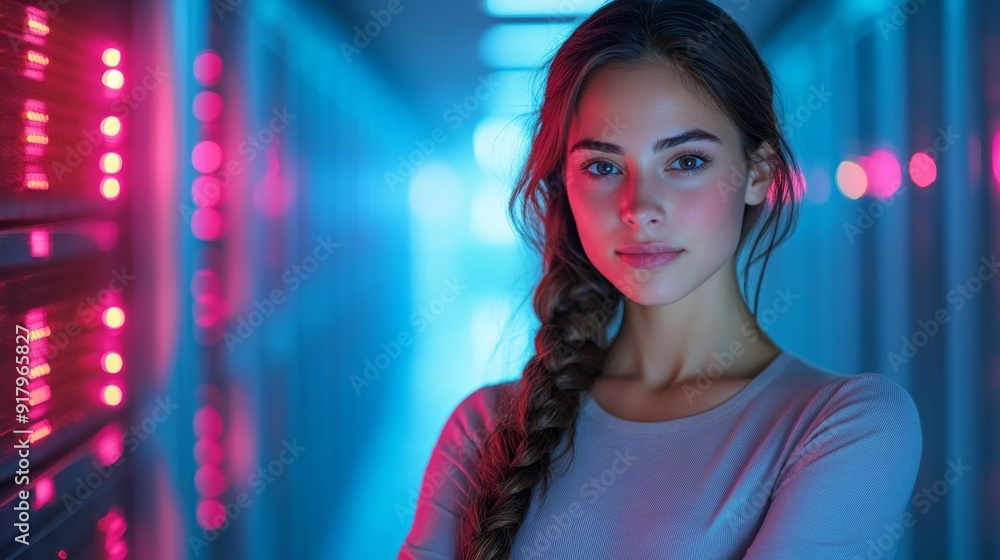 Woman in data center - generative ai Woman in data center - generative ai