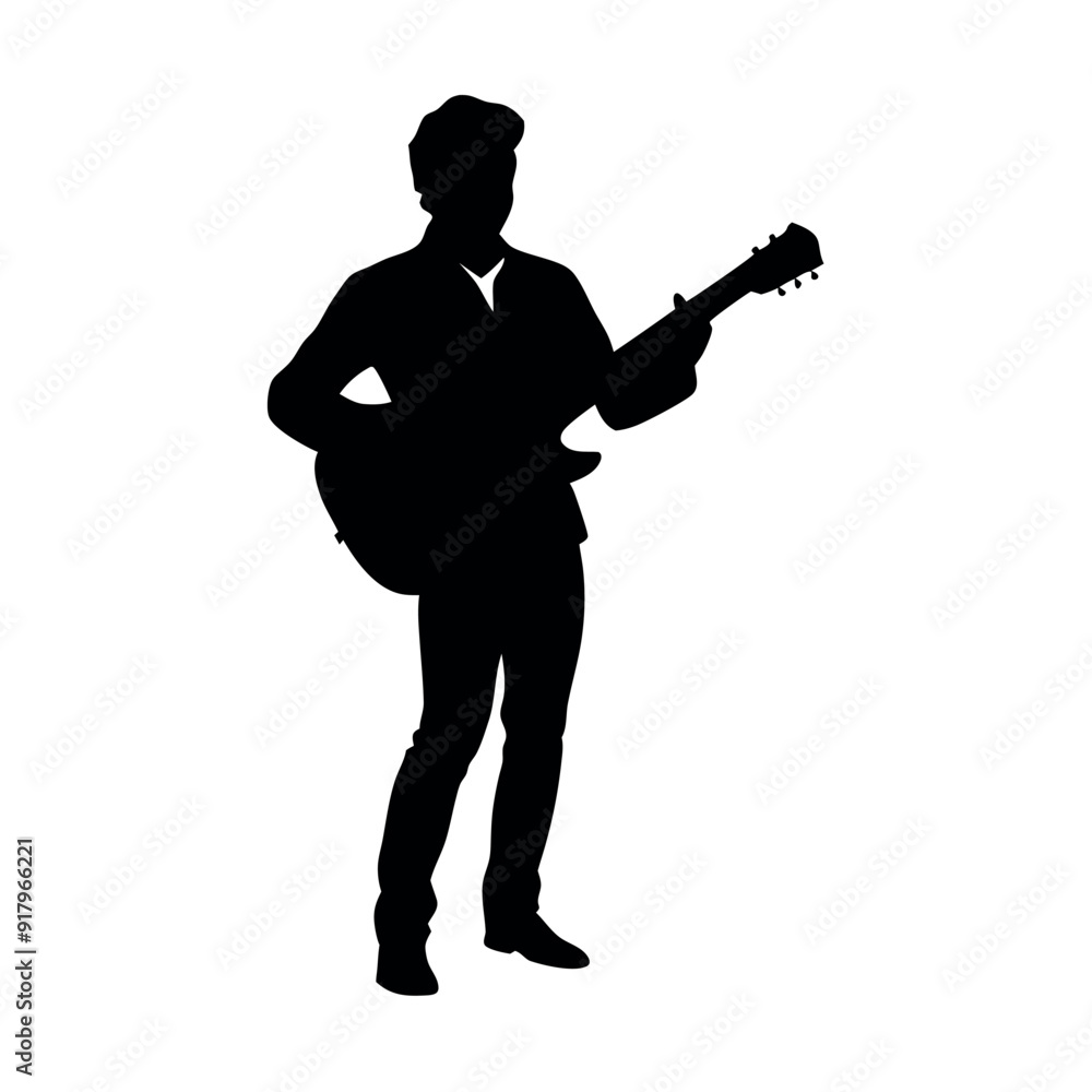 A smart Guitarist play the guitar vector silhouette, isolated white background