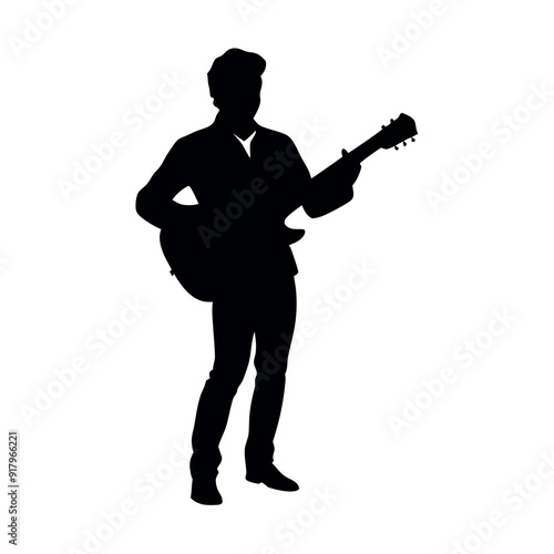 Obraz na płótnie A smart Guitarist play the guitar vector silhouette, isolated white background w salonie