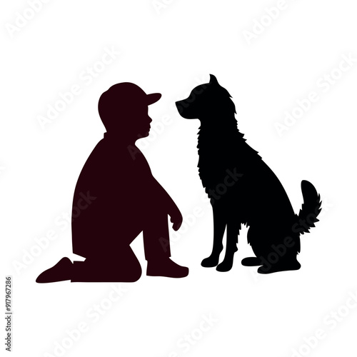 Wallpaper Mural a vector silhouette, a boy with his dog vector art illustration Torontodigital.ca
