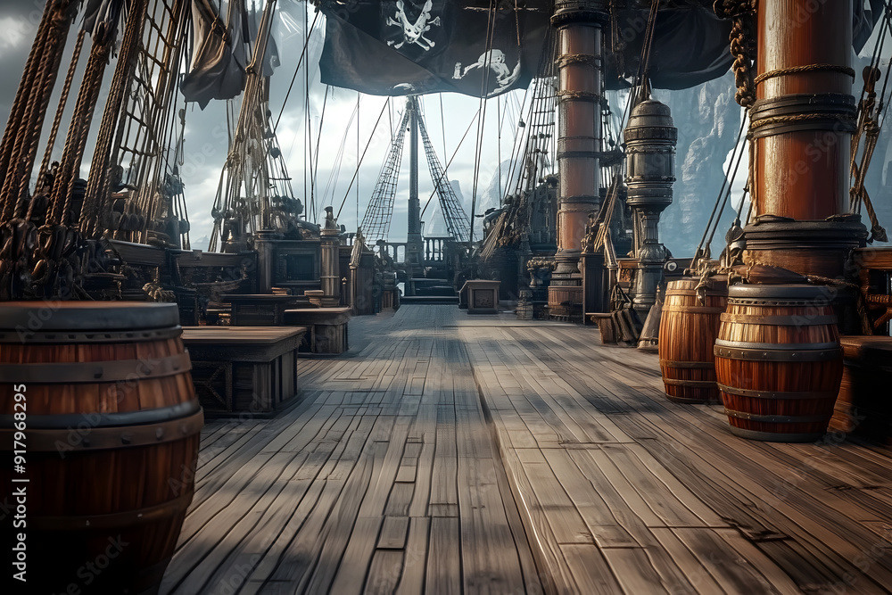 Fototapeta premium Pirate ship deck, history and fantasy concept. 