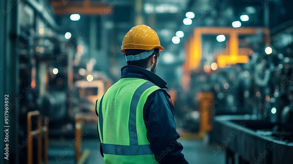 Industrial Worker in Safety Gear Looking Away Industrial Worker in Safety Gear Looking Away