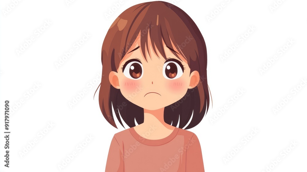 Cartoon anime character feeling embarrassed with a shy smile and a blushing face, isolated on a clean white background Cartoon anime character feeling embarrassed with a shy smile and a blushing face, isolated on a clean white background