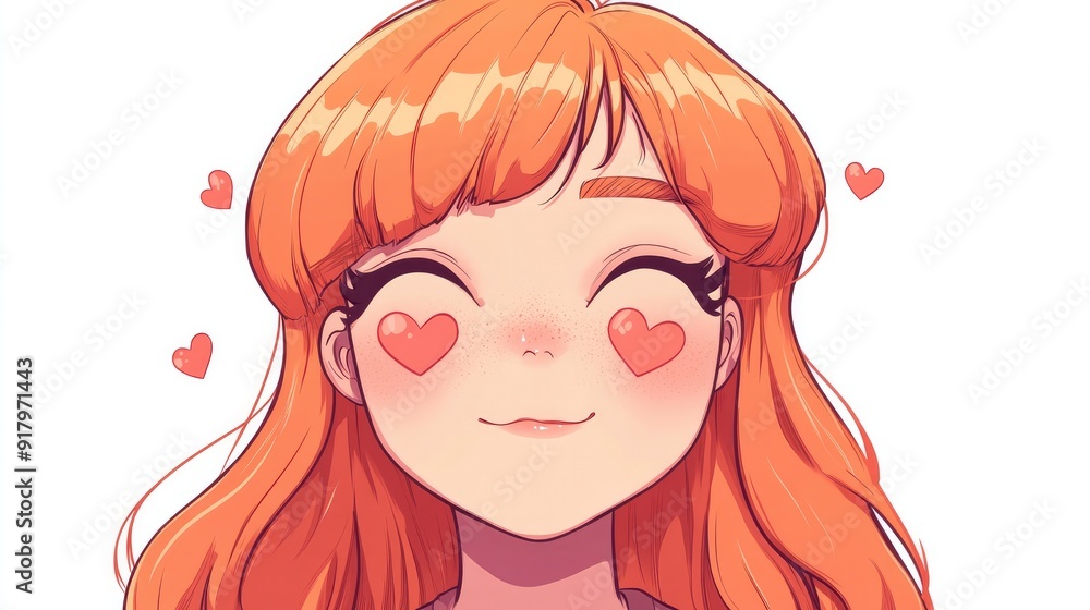 Cartoon anime character feeling love with hearts in their eyes and a warm smile, isolated on a clean white background Cartoon anime character feeling love with hearts in their eyes and a warm smile, isolated on a clean white background