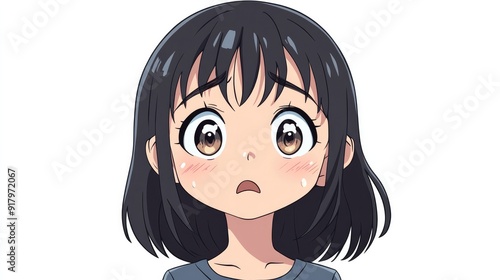 Cute anime character expressing confusion with furrowed brows and a puzzled expression, isolated on a white background