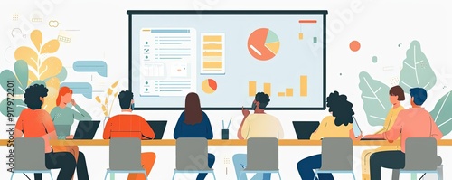 Teachers meeting, discussing curriculum, flat design illustration