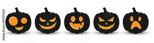 Set pumpkin on white background. The main symbol of the Happy Halloween holiday. Orange pumpkin with smile for your design for the holiday Halloween. Vector illustration.