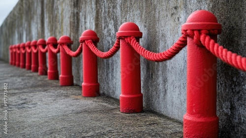 Red poles beside concrete wall photo