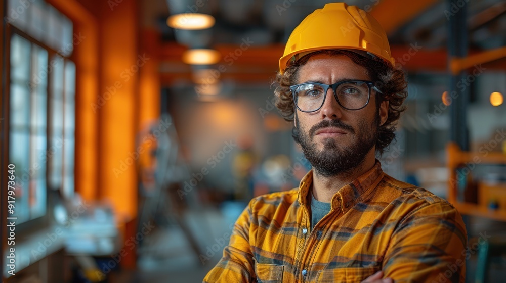 architect portrait on isolated orange background architect portrait on isolated orange background