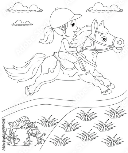 Unique and Cute Horse coloring page for kids and adults.  Horse coloring book page for children 