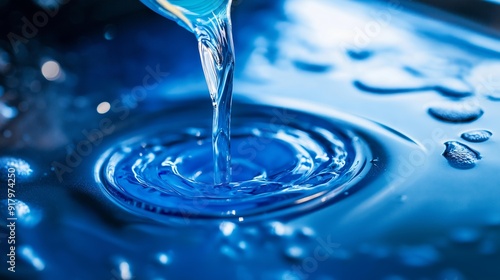 Pouring Blue Antifreeze Liquid for Washing Car Glass Close-Up photo