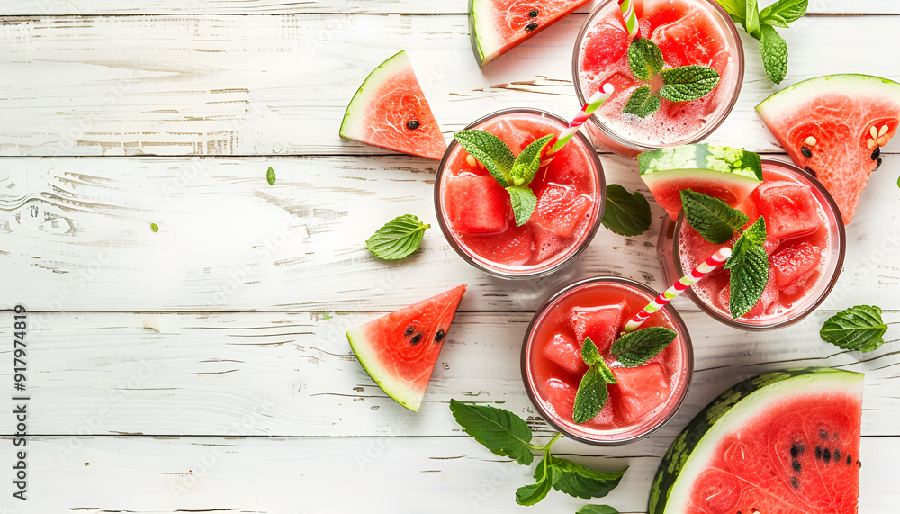 Watermelon drink in glasses with slices of watermelon
