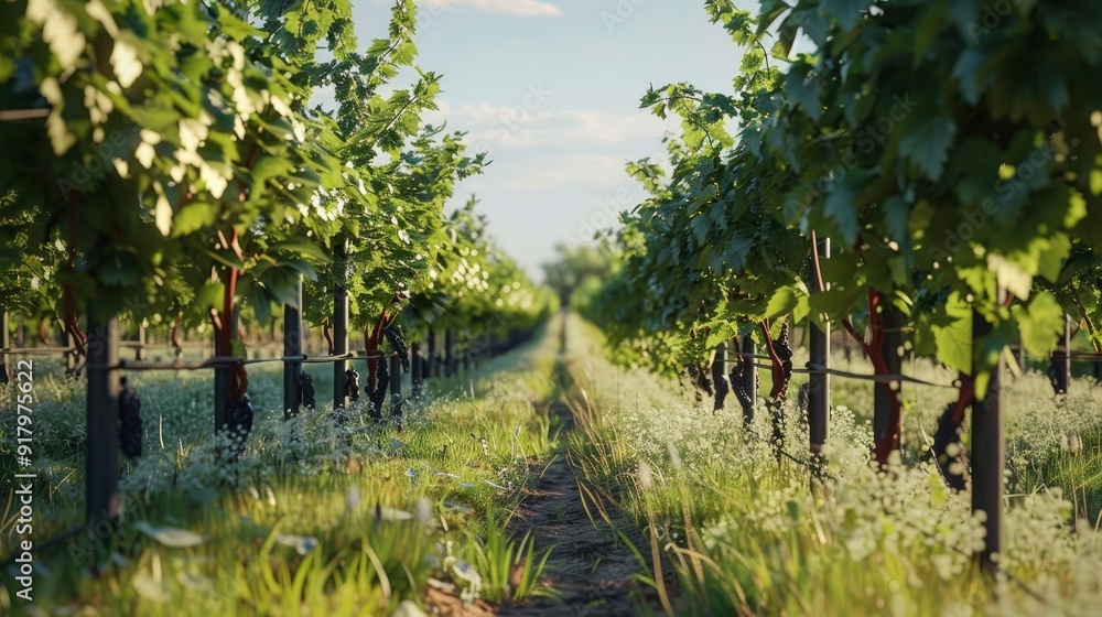 A serene vineyard with lush grapevines ready for harvest. A serene vineyard with lush grapevines ready for harvest.