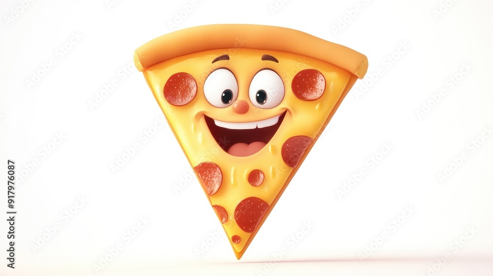 Cartoon slice of pizza with a happy expression, isolated on a clean white background Cartoon slice of pizza with a happy expression, isolated on a clean white background