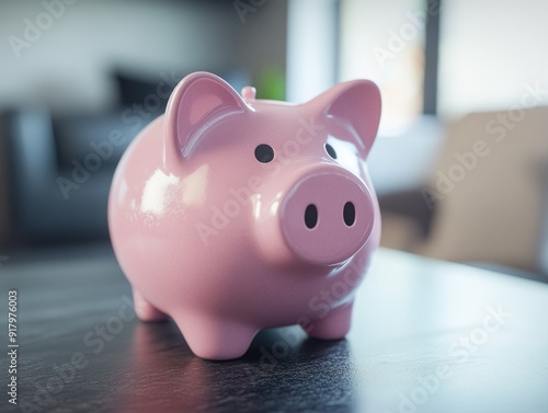 Pink Piggy Bank on Table