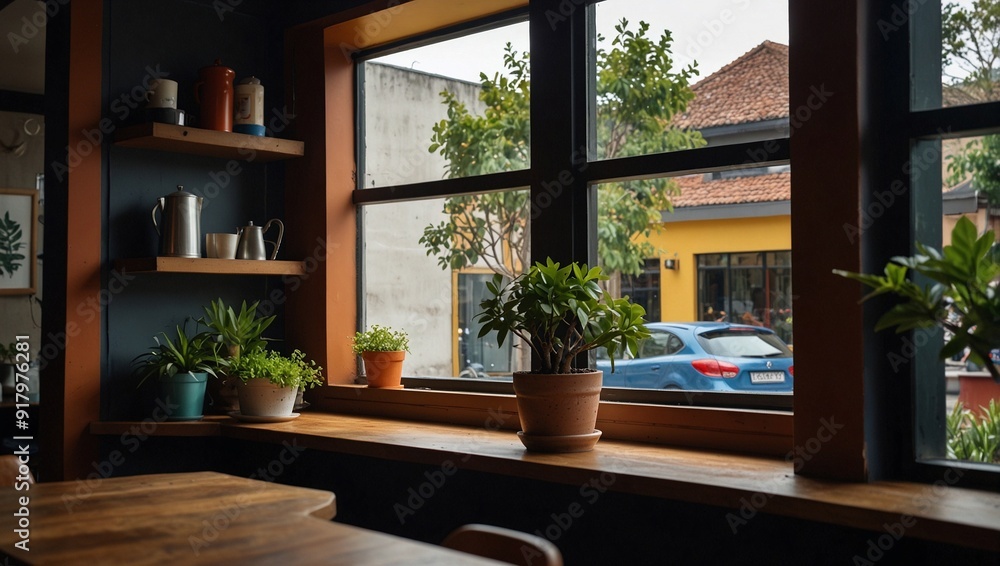 photo of a cafe with lots of windows and beautiful plant decorations made by AI generative photo of a cafe with lots of windows and beautiful plant decorations made by AI generative