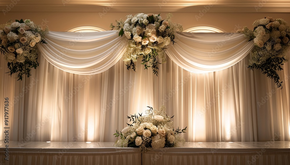Curtains elegantly draped to form a classic wedding backdrop Curtains elegantly draped to form a classic wedding backdrop