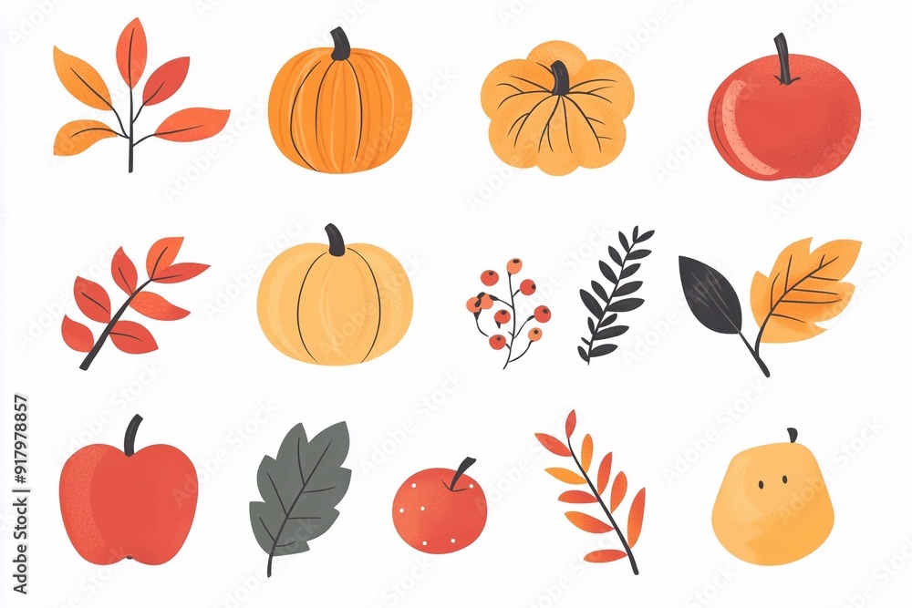 A vector set featuring a collection of bright, colorful fall leaves in various shapes and sizes. The design highlights the vibrant hues of autumn, capturing the essence of the season with dynamic and A vector set featuring a collection of bright, colorful fall leaves in various shapes and sizes. The design highlights the vibrant hues of autumn, capturing the essence of the season with dynamic and