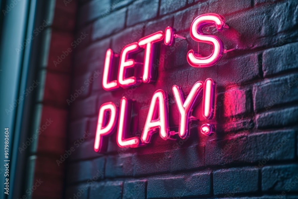 Neon Sign on Dark Brick Background, Close-up Detail Generative AI Neon Sign on Dark Brick Background, Close-up Detail Generative AI