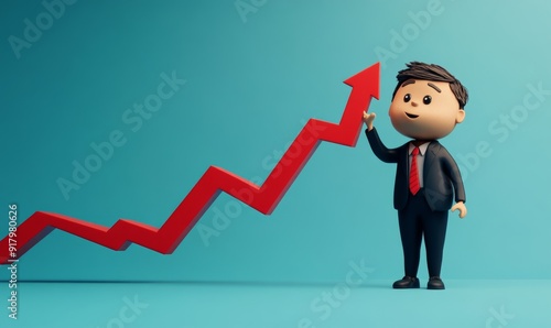 Businessman in Suit Catching Declining Red Chart with Arrow Against Blue Background Generative AI