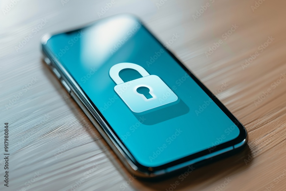 Smartphone with Open Lock Icon – Security and Data Protection, Web Banner with Copy Space on Left Smartphone with Open Lock Icon – Security and Data Protection, Web Banner with Copy Space on Left