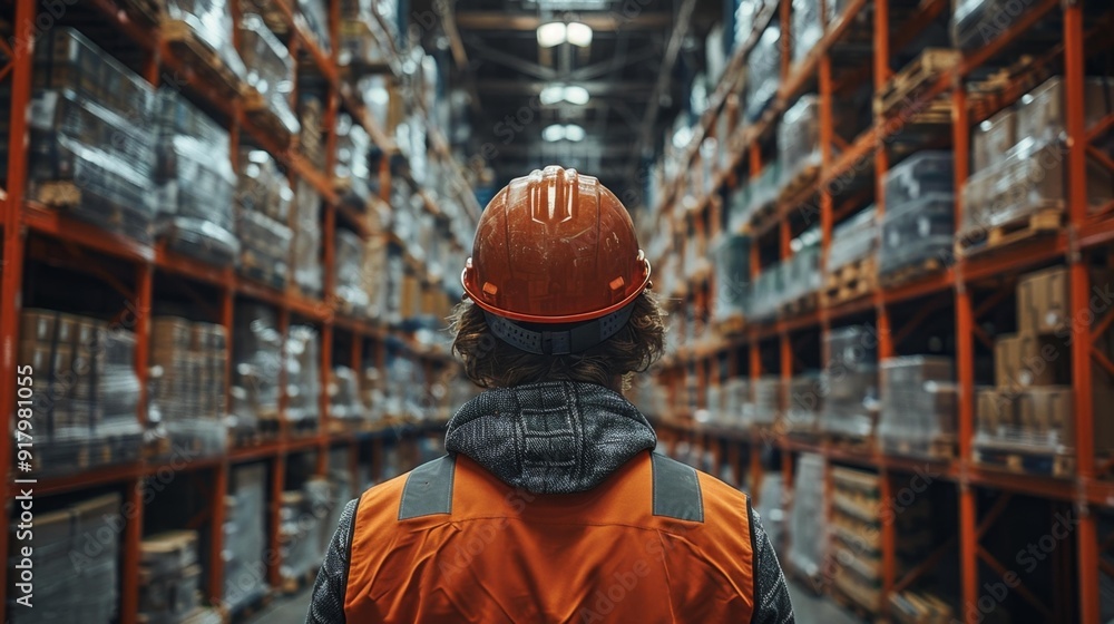Warehouse worker in an aisle - generative ai Warehouse worker in an aisle - generative ai