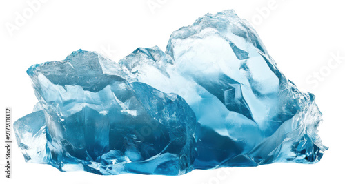 Large blue ice chunks melting, cut out - stock png.