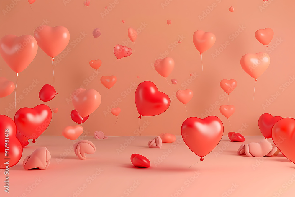 Romantic background with pink balloons in the shape of heart Romantic background with pink balloons in the shape of heart