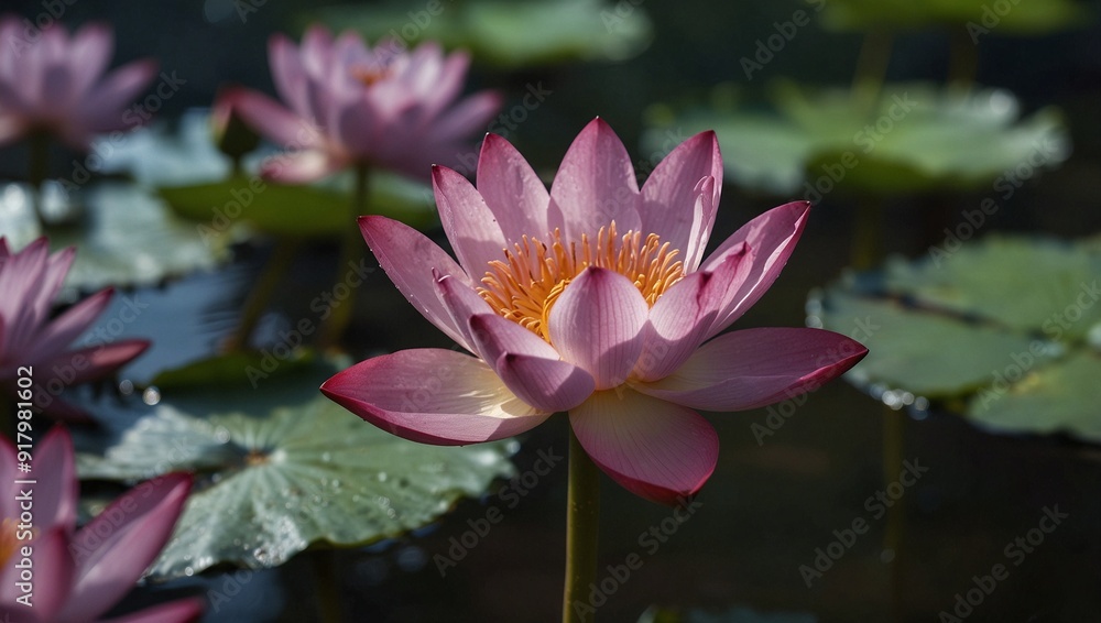 photo of beautiful pink lotus flowers in the pond made by AI generative photo of beautiful pink lotus flowers in the pond made by AI generative
