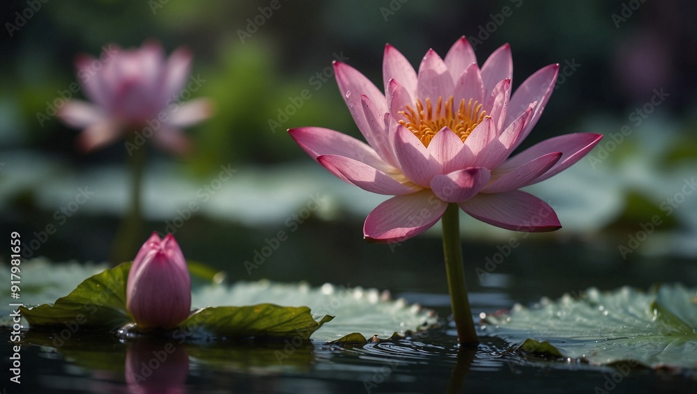 photo of beautiful pink lotus flowers in the pond made by AI generative photo of beautiful pink lotus flowers in the pond made by AI generative