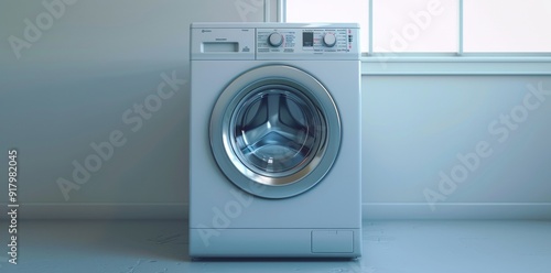 Wallpaper Mural Efficiency in focus: Innovative washing machine depicted with precision against a stark white backdrop, showcasing modern appeal. Advanced laundry concept Torontodigital.ca