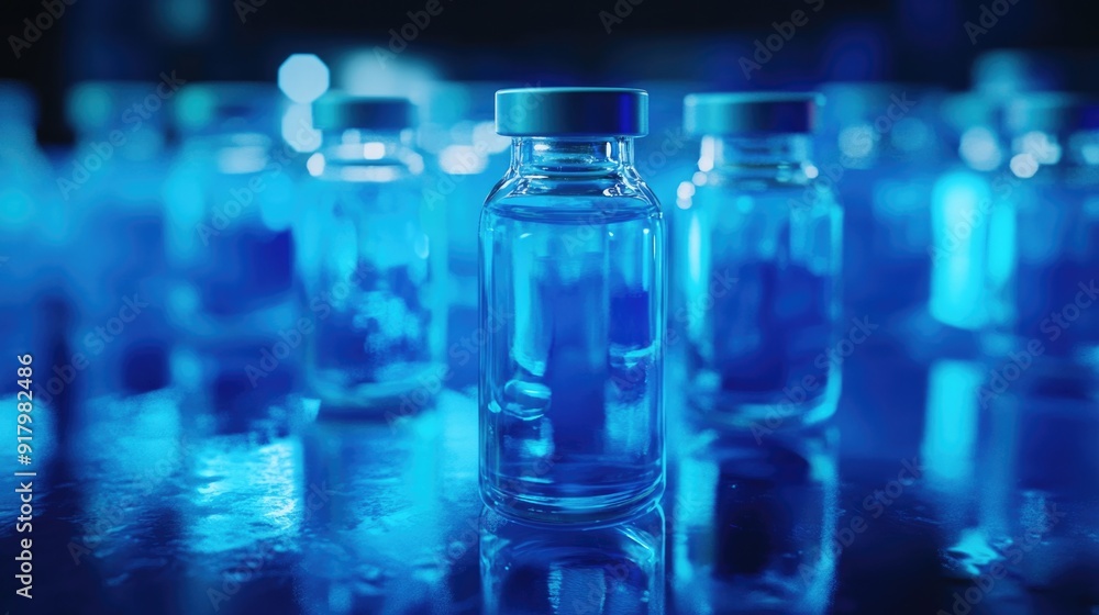 Group of vials with blue liquid Group of vials with blue liquid