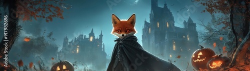 A mystical fox in a dark ca...