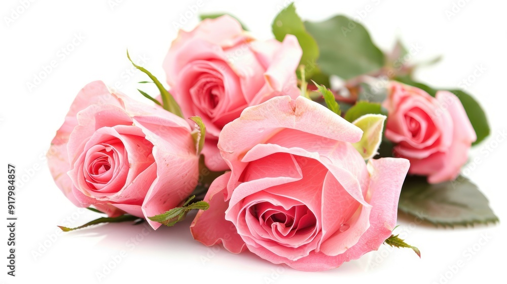 Pink Roses isolated on white background green leaf Pink Roses isolated on white background green leaf