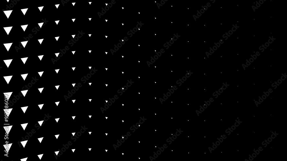Black background with white triangular shapes in a wave pattern, seamless looping animation for modern designs. Black background with white triangular shapes in a wave pattern, seamless looping animation for modern designs.