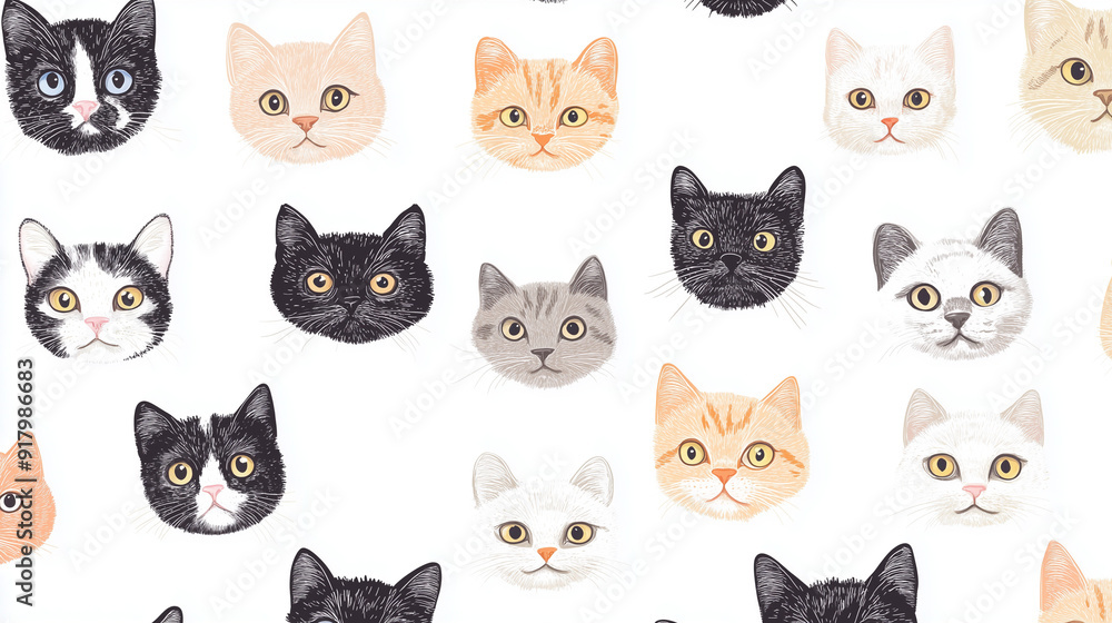 seamless pattern with cats, set of cats, faces of various cat species, seamless pattern made up of cat face seamless pattern with cats, set of cats, faces of various cat species, seamless pattern made up of cat face