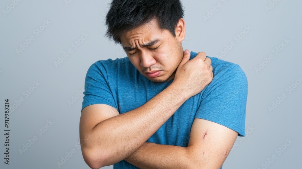 a man with a sore on his neck a man with a sore on his neck