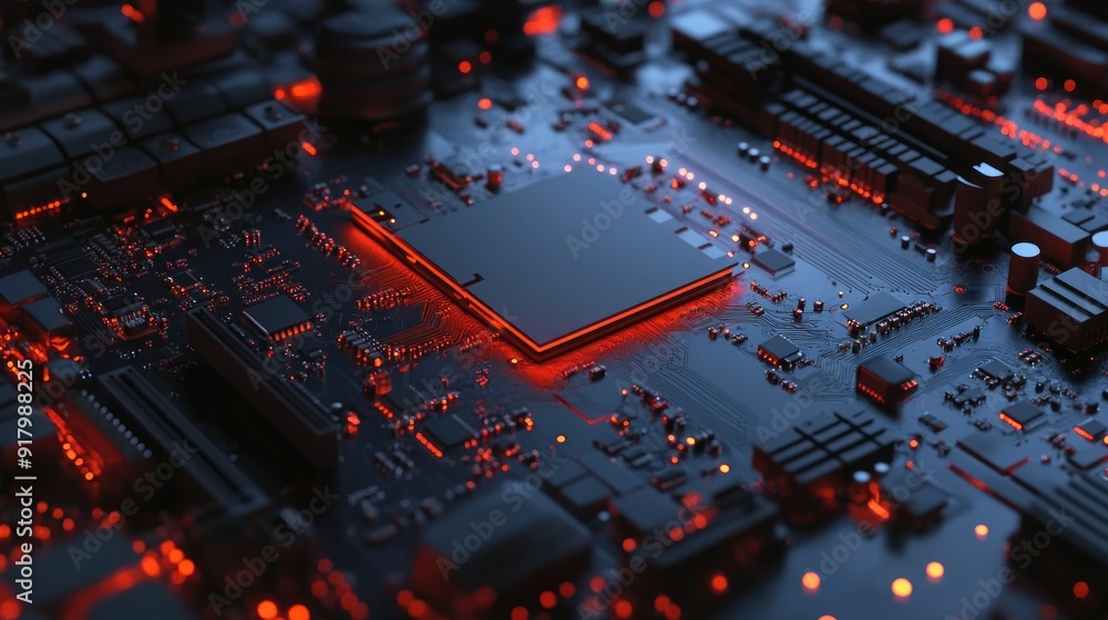 Close-up of a Black Circuit Board with Red Lights Close-up of a Black Circuit Board with Red Lights