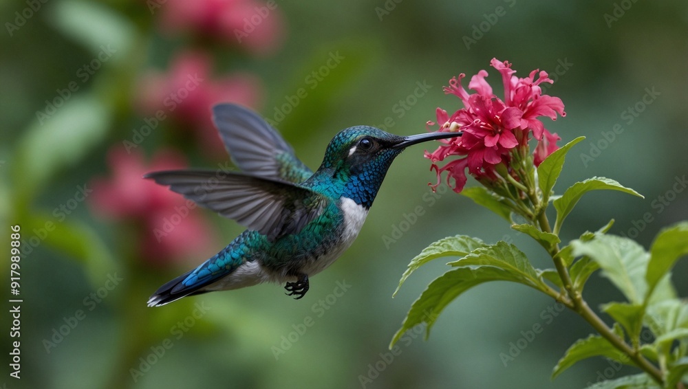 focus photo of a humming bird sucking flower nectar made by AI generative focus photo of a humming bird sucking flower nectar made by AI generative