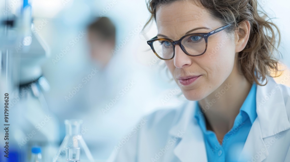 portrait of a senior lab technician woman working inside clinical laboratory, researchers, medical science, copy space