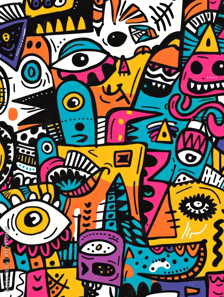 Fototapeta premium Doodle Art Illustration for Merchandise Clothing, Fashion Textile, Sport Apparel and Clothes Design Printing, Street Art Graffiti Pattern, Colorful Streetwear Design Bundle.