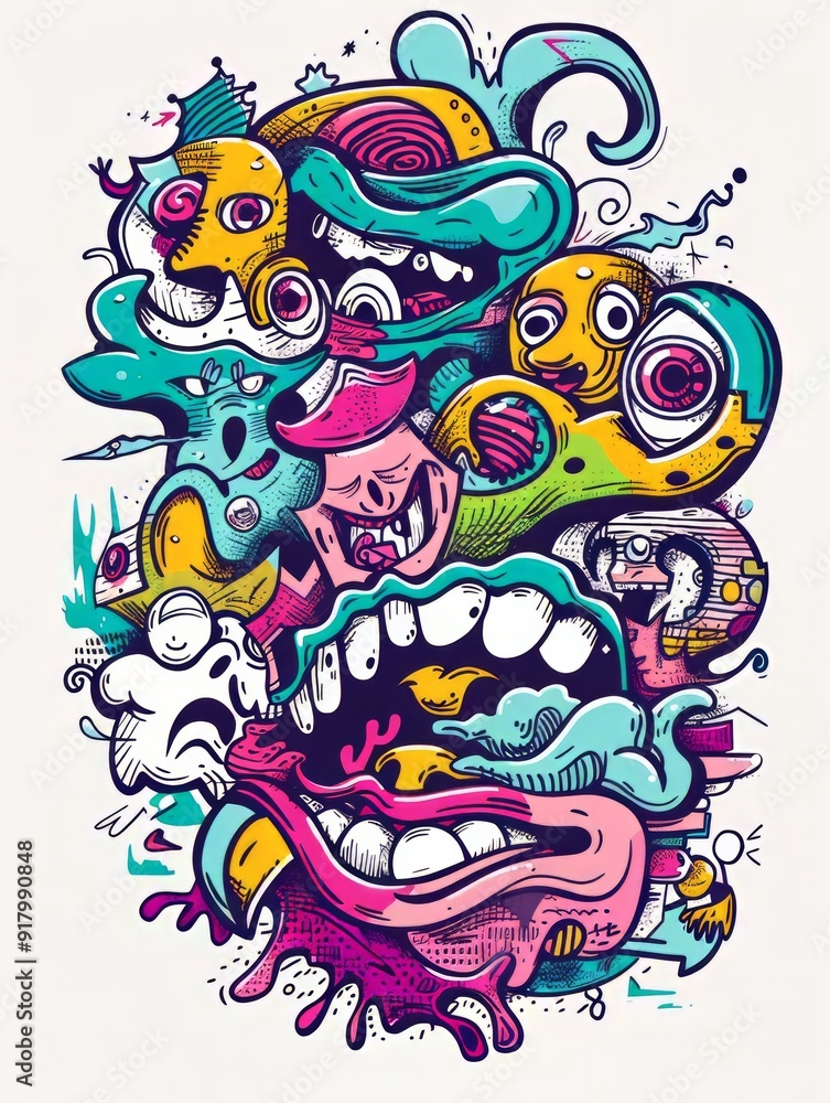 Doodle Art Illustration for Merchandise Clothing, Fashion Textile, Sport Apparel and Clothes Design Printing, Street Art Graffiti Pattern, Colorful Streetwear Design Bundle. Doodle Art Illustration for Merchandise Clothing, Fashion Textile, Sport Apparel and Clothes Design Printing, Street Art Graffiti Pattern, Colorful Streetwear Design Bundle.