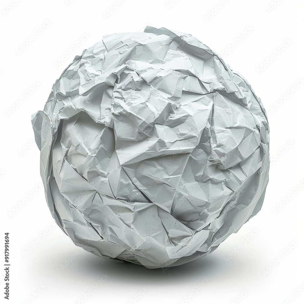 Fototapeta premium Crumpled paper ball isolated on white with clipping path, Generative AI 