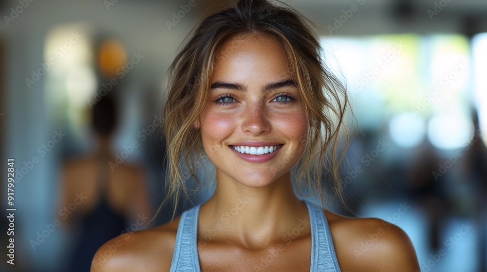 Smiling young woman with freckles - generative ai