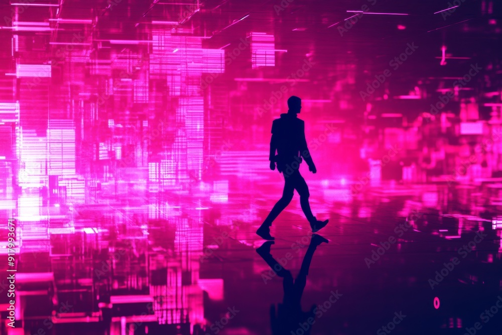 The Dawn of Neural Networks: A Silhouette Strolls Through the Conceptual AI Landscape of OpenAI, GPT, and BERT, Illuminated in High-Tech Pink Glow. The Dawn of Neural Networks: A Silhouette Strolls Through the Conceptual AI Landscape of OpenAI, GPT, and BERT, Illuminated in High-Tech Pink Glow.