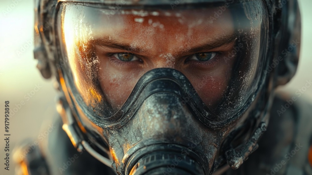 Close-up of gritty astronaut's face - generative ai
