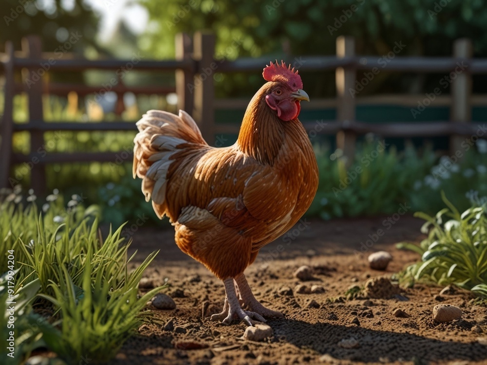 Fototapeta premium Rooster in the farm. AI generated.