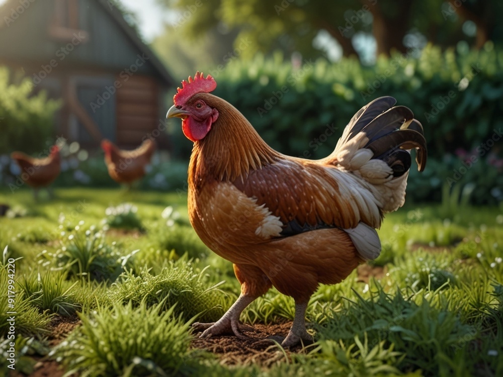Fototapeta premium Rooster in the farm. AI generated.