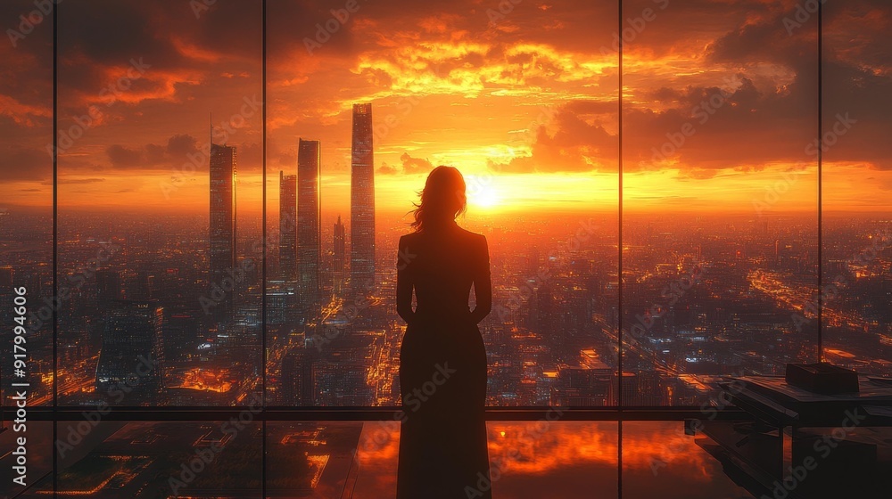 Fototapeta premium City sunset silhouette - generative ai