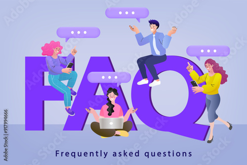 business design with people, Faq concept, online customer support vector illustration. Cartoon people ask questions and receive answers from faq manual